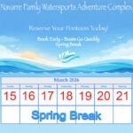 Navarre Spring break calendar, sunset, water, beautiful blue sky.